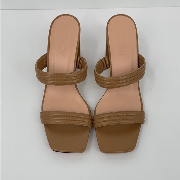 J Crew Evelyn double strap heels shoe tan leather square toe slide sandal new 10 - Picture 4 of 7
